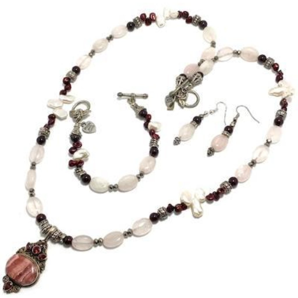 Handmade Jewelry Set By Surdigirl - Rhodochrosite & Garnet